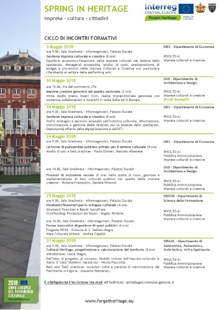 Training sessions -Calendario Training sessions -Calendario
