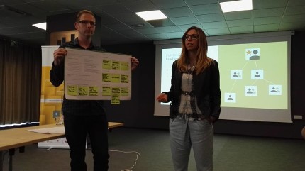 Ms Carina Halper and Mr Thomas Schneemann from Forschung Burgenland presenting 1st step of participatory process Ms Carina Halper and Mr Thomas Schneemann from Forschung Burgenland presenting 1st step of participatory process
