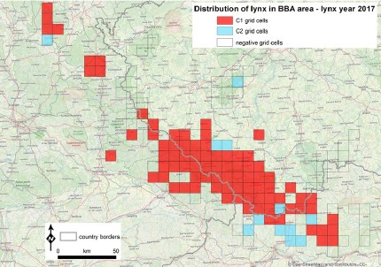 mapa distribuce rysa v rysím roce 2017 