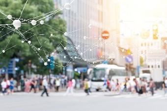 People on the street in the city