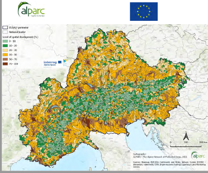 Level of spatial development per surface water body (source: Alparc 2021) Level of spatial development per surface water body (source: Alparc 2021)