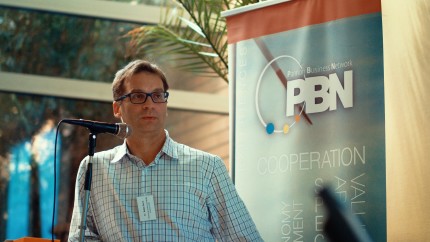 Balázs Barta (PBN) presenting at the launch event 